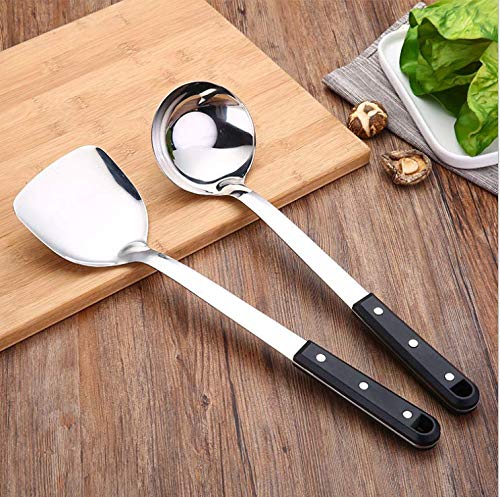 store Naidev Stainless Steel Spatula Vegetable Shovel and Porridge Soup Spoon with Nylon Handle (Black)