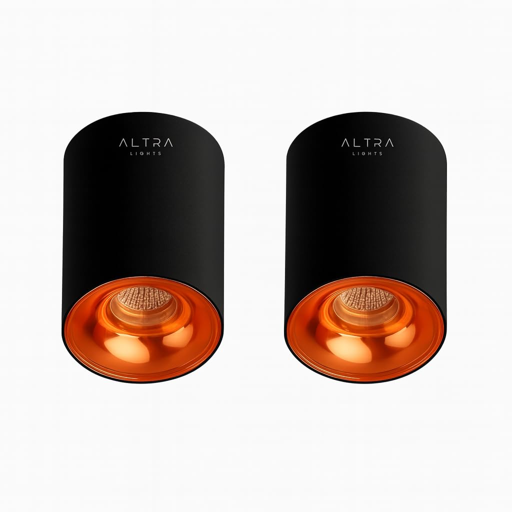 7W COB LED Surface Mounted Cylinder Downlight | Spotlight for False Ceiling & Wall | for Living Room, Office Roof | Warm White, Aluminium Black & Rosegold Reflector | Pack of 2