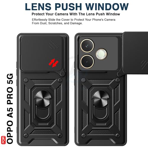 Image of AESTMO Tough Armor Oppo A5 Pro 5G Bumper Back Case Cover | Ring Holder & Sliding Camera Shield Cover | 360 Degree Protection Back Case Cover for Oppo A5 Pro 5G (Black)