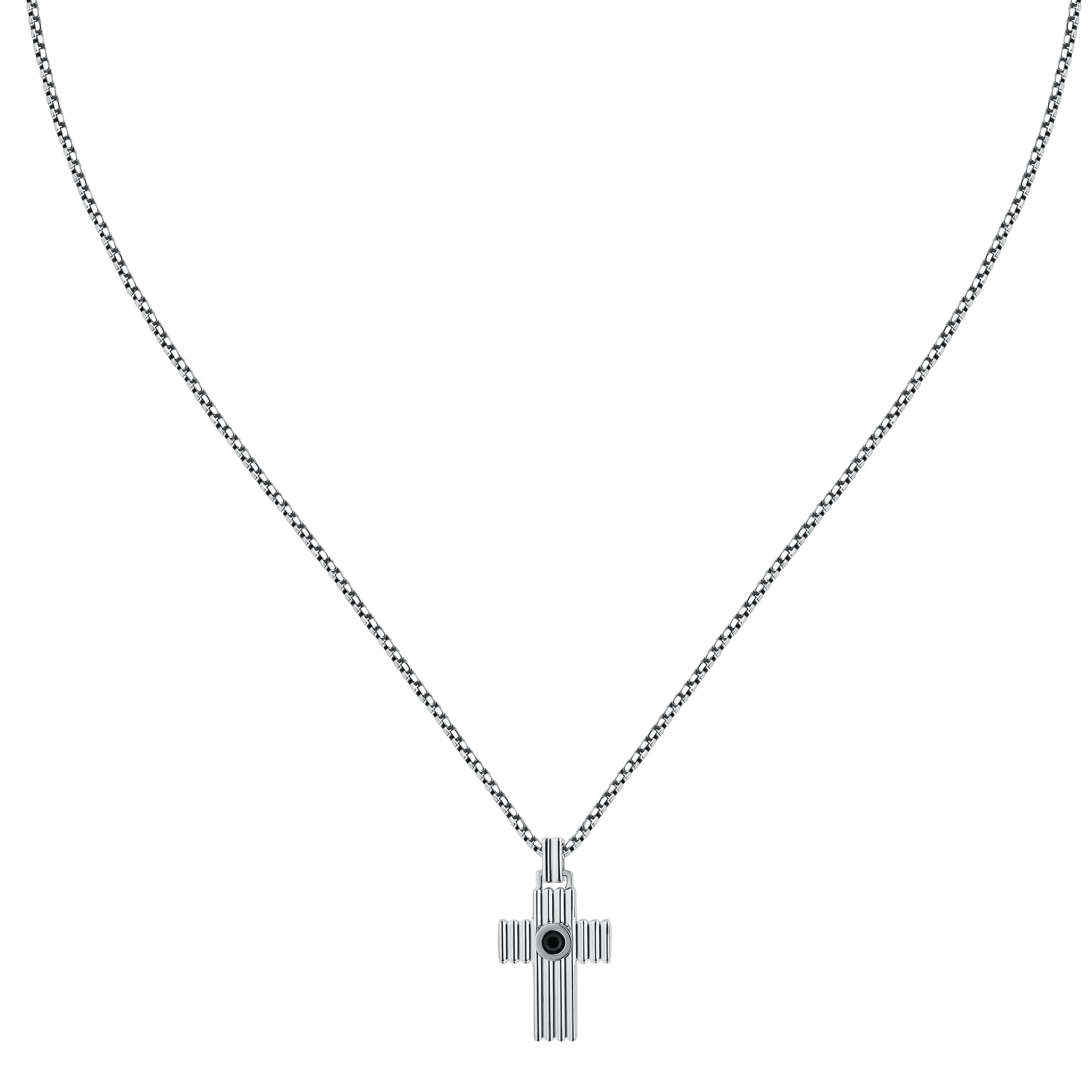 Morellato Collana Uomo in Acciaio, Cristallo Nero, Collezione Urban, Croce - SABH28