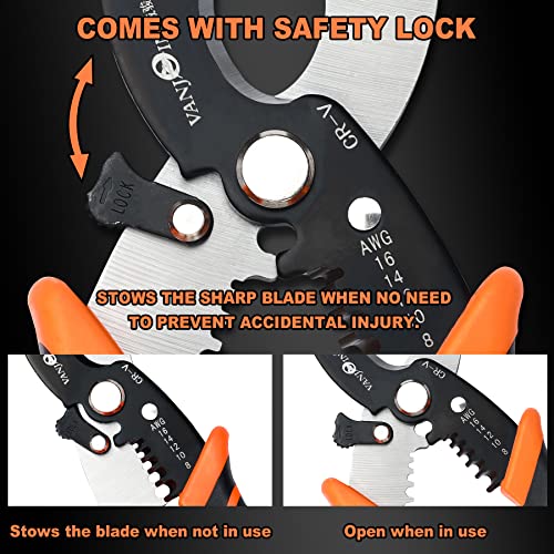 Vanjoin 7 Inch Wire Stripper Cutter, Professional Stripping Tool With Safety Lock For Home And Industrial, Wire Stripping For Awg 8-16 & Cutting Cable And Most Metal Wires #TOP4