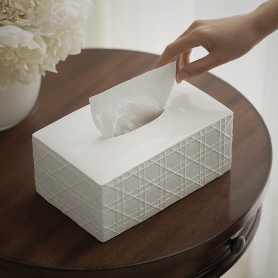 Pudełko na chusteczki w kratkę ręcznie robione ceramiczne pudełko na chusteczki, dom salon pudełko na chusteczki ozdoby na biurko pudełko na serwetki uchwyty na chusteczki dekoracyjne