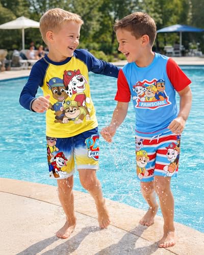 Image of Nickelodeon Paw Patrol TMNT Boys Rash Guard Set UPF 50 Swim Shirts & Trunks
