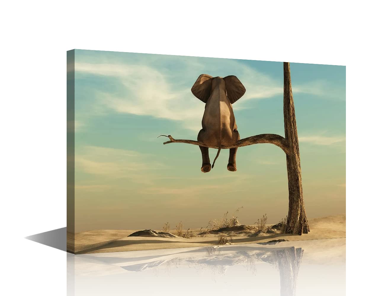 Canvas Wall Art Canvas Wall Art Wall Art Cute Animals Picture Ready to Hang for Home Decorations Children's Room Wall Decor 16x24inch (40x60cm) -An Elephant sits on a Branch