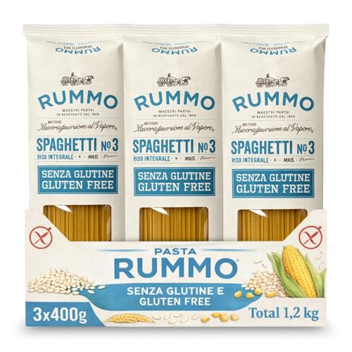 Spaghetti Rummo Nº3, Pasta Italiana, Pasta alimenticia con harina de arroz integral y maíz, Sin gluten, Puede contener trazas de soja y altramuces, 3 Paquetes de 400 gr