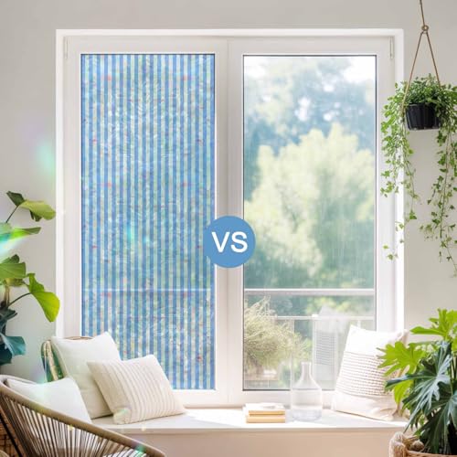 Película de privacidad para ventana en franjas azul y blanco miniatura 4