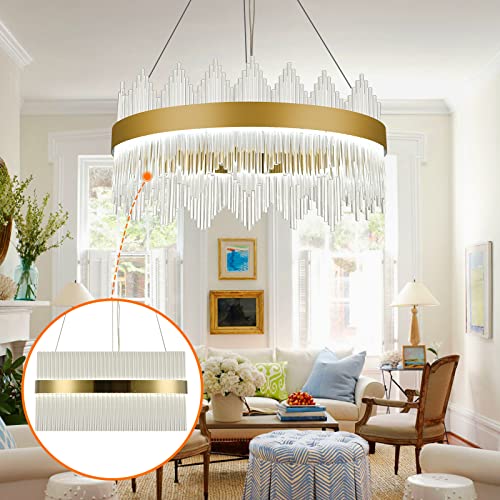 Jesskit 23.6Inch Modern Crystal Chandelier,Gold Round Led Crystal Pendant Lights Fixture Adjustable Height,Luxury Chandelier Light,Metal Hanging Lamps For Bedroom,Dining Room,Living Room,Staircase #TOP6