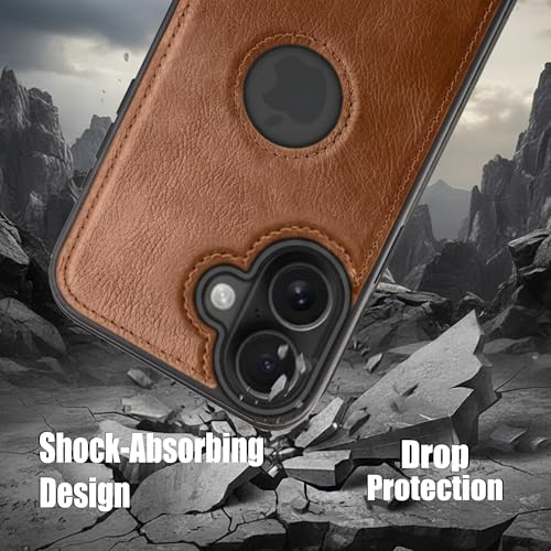 Image of Leather Case for Apple iPhone 16 Plus Premium Protective Stylish Slim Cover with Shockproof Raised Edges Brown