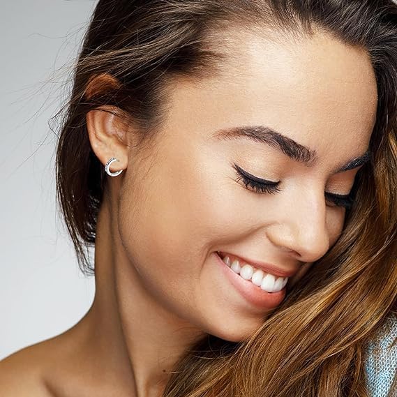 4 Sterling Silver Small Hoop Earrings Set Tiny Lightweight Cubic Zirconia Cuff Huggie Earrings Mini Hoops Cartilage Earring Silver Earrings Piercing Jewelry for Women 9mm/11mm/14mm/16mm - Image 6