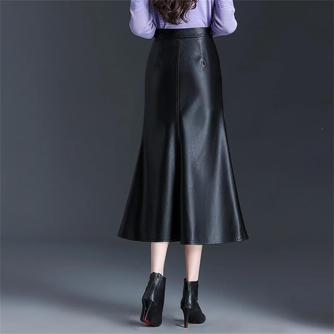 Kobiety czarna trąbka biuro eleganckie długie skóra PU szykowna wysoka talia Mi długość bodycon spódnice