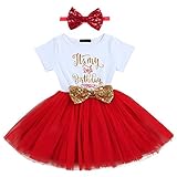 Baby Girls It's My 1st/2nd Birthday Cake Smash Banquet Fall Outfits Shinny Printed Sequin Bow Tutu Princess Dress Clothes Set 2pcs Red(2 Years)