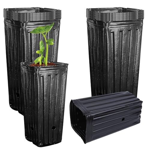 Macetas altas para árbol de 20/40, maceta para árbol | Contenedor alto para plantas de semillero, macetas de vivero con agujeros de drenaje, macetas para semillas de jardín (4 x 4 pulgadas, negro)