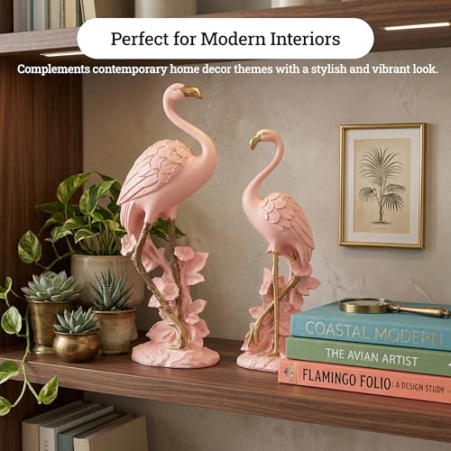 Image of Kuber Industries 3x9 Inch Flamingo Figurines Idol for Decor & Giffting Item | Set of 2 Resin Loveing Bird Showpiece for Home Decor, Office Table | Pink
