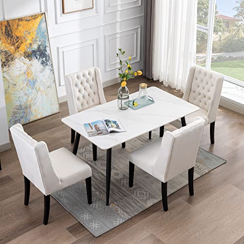 Zhenghao Velvet Dining Chairs Set Of 6 Modern Tufted Accent Chair With High Backs Upholstered Dining Room Chairs Comfy Side Chairs For Kitchen/Bedroom/Restaurant, Cream #TOP1