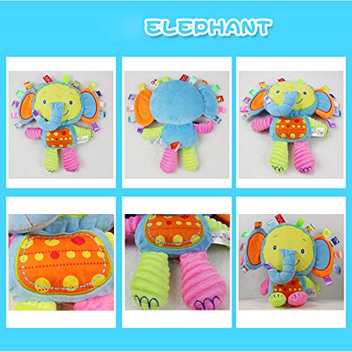 Image of Baby Tags Toy, Taggie Security Blanket Elephant Stuffed Toy, Baby Plush Sensory Tag with Ribbons & Rattle, Toddler, Newborns, Infant
