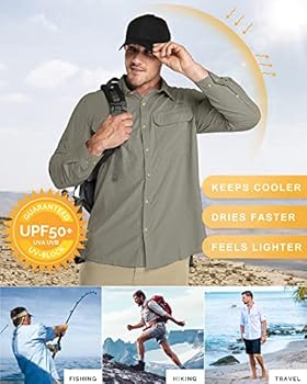 33,000ft Functioneel overhemd voor heren, UPF50 uv-bescherming, lange mouwen, ademend, button-down-hemd, outdoor, sportief vrijetijdshemd, vishemd voor mannen, grijs, XL
