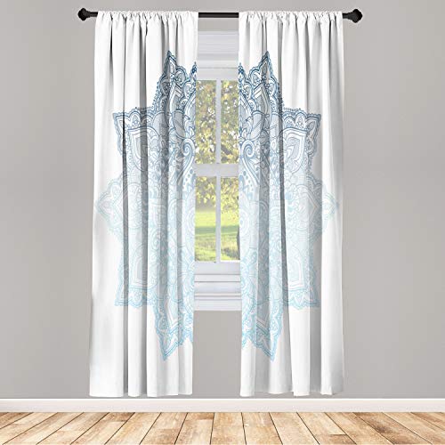 Ambesonne Lotus Window Curtains, Bohemian Tattoo Style Oriental Pattern of