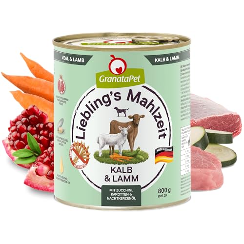 GranataPet Liebling's Mahlzeit Kalb & Lamm, Nassfutter für Hunde, Hundefutter ohne Getreide & ohne Zuckerzusätze, Alleinfuttermittel, 6 x 800 g