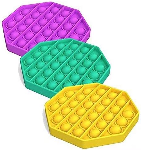 ZNNCO 3PCS Push pop Bubble Fidget Sensory Toy,Stress Relief and Anti-Anxiety Tools for Kids and Adults (Octagon,Green+Purple+Yellow)