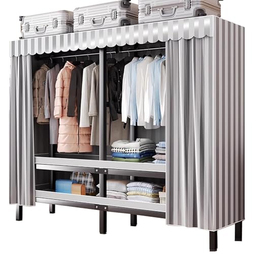 WAZCSD Armario De Tela Plegable, Perchero De Ropa De Tela Portátil con Barra para Colgar, Armarios Dormitorio, Trastero Burro Ropa, Organizador De Metal(71in/180cm)