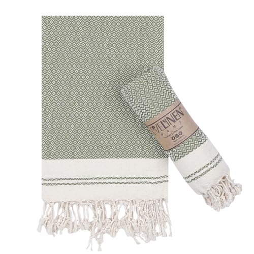 Evelynen Turkish Hand Towels for Bathroom & Kitchen Towels Decorative Set of 2 | Boho Farmhouse Hand Towels with Hanging Loops for Face, Tea, Dish, Kitchen & Bath | (16" x 32" - Khaki)
