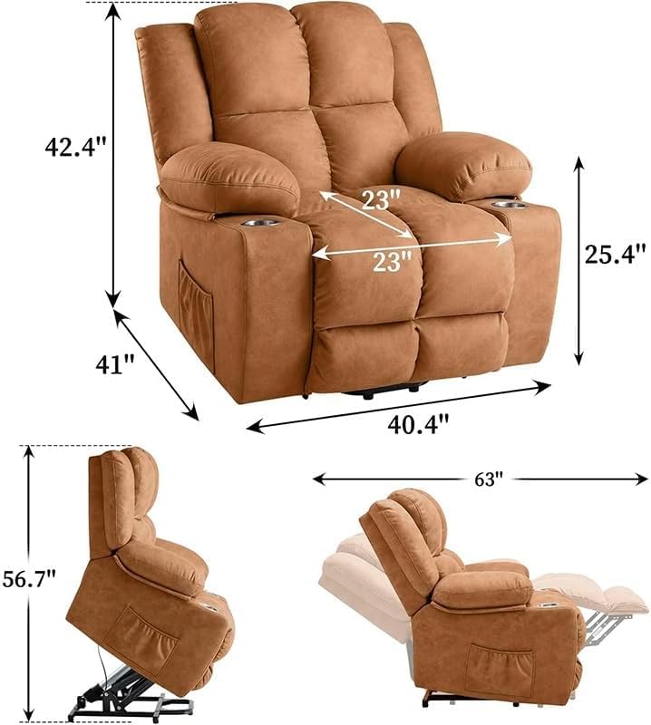 Genuine Leather Recliner Chair Adjustable Power Lift Recliner Sofa Lay Flat Heat Massage Wall Hugger Living Room