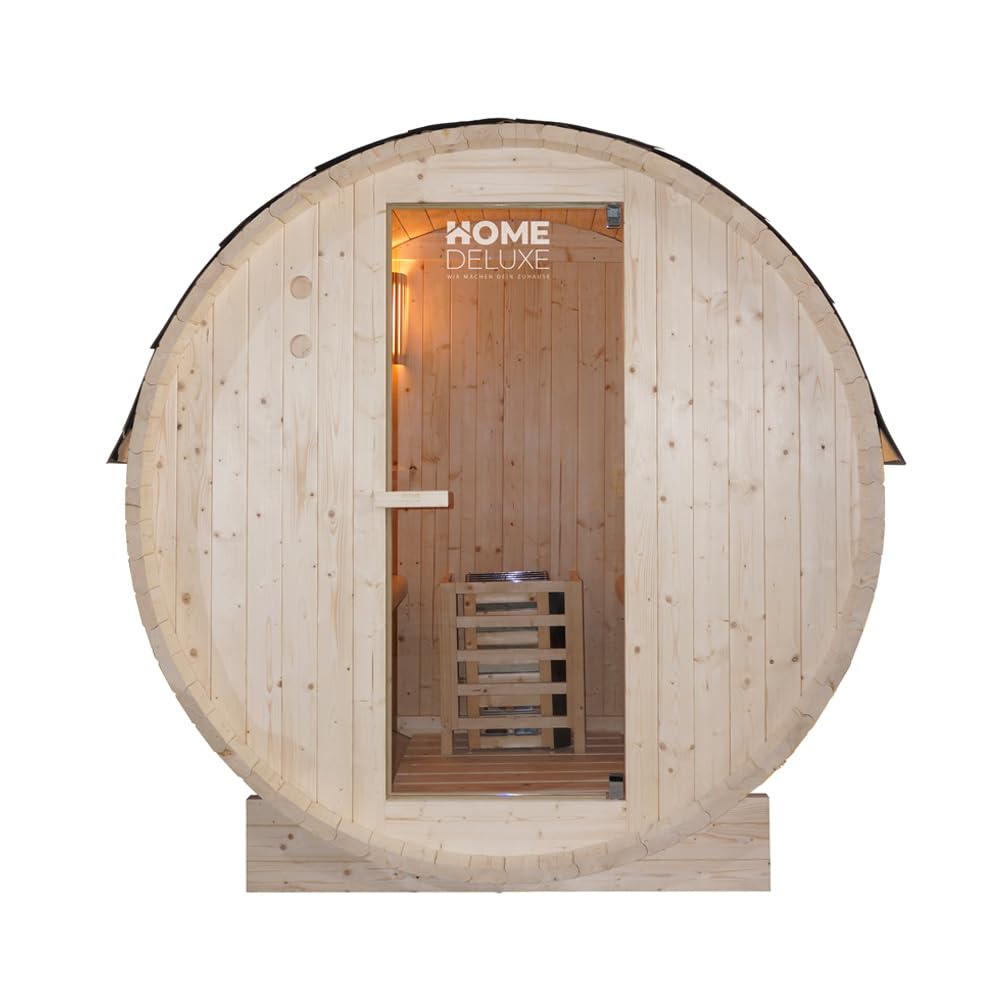 Home Deluxe - Sauna de Exterior de Barril Lahti M - Dimensiones: An x Pr x Al: Aprox. 185 cm x 120 cm x 185 cm, Madera: Madera de Abeto - Incl. Calefactor de Sauna y Accesorios de Sauna I Sauna de