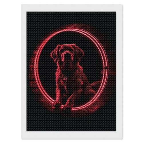 Peinture diamant chien motif cercle rouge pour exprimer votre amour des animaux