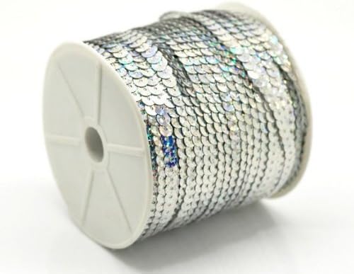 6mm Sequin Trim Ribbon On A String In Silver (5 Metre Lengths)