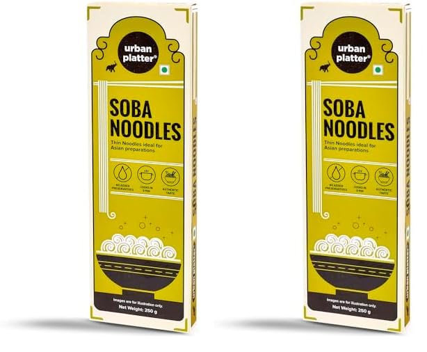 Image of urban platter Soba Noodles (Thin Buckwheat Noodles, Ideal for Asian Preparations, No Added Preservatives, Pack of 2, Vegetarian, 250 gram)