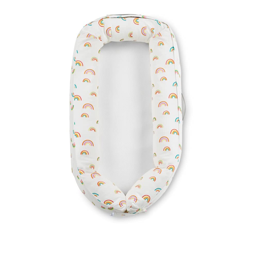 Ickle Bubba, Bubba Pod, Baby Nest Pod for Newborn, Portable Breathable Cotton Baby Lounger for Napping and Traveling (0-12 Months (Rainbow Dreams)