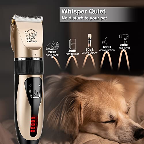 Yabife Dog Clippers, Usb Rechargeable Cordless Dog Grooming Kit, Electric Pets Hair Trimmers Shaver Shears For Dogs And Cats, Quiet, Washable, With Led Display #TOP1