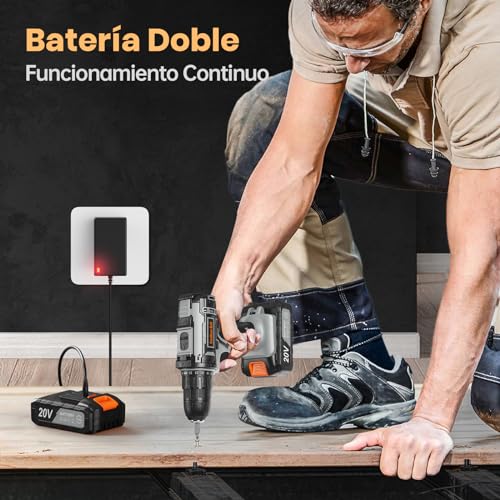 Taladro Atornillador BaterÃa 20V, FAHEFANA Taladro Inalámbrico, 2 BaterÃas 2.0Ah y Accesorios 89 Piezas, 42Nm Máx, 25+1 Ajuste de Par, 2 Velocidad, Portabrocas de 10mm, LED Luz - Imagen 6