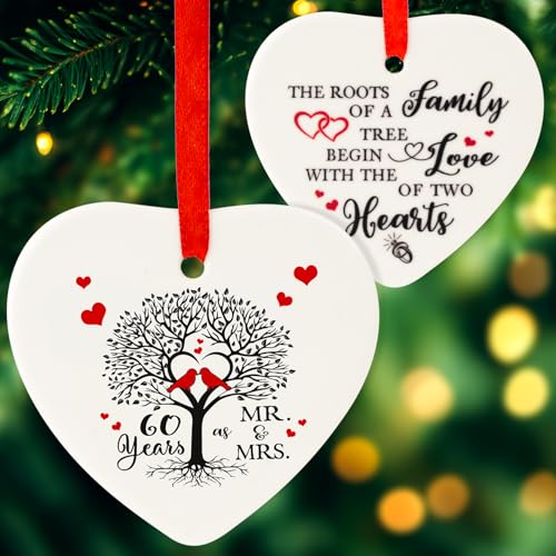 Image of Handcrafted Ceramic Keepsake for Couples Diamond Anniversary Mr. & Mrs. Gift 2024 Holiday Home Decor