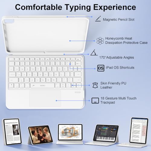 Image of WIWU iPad Pro 11 inch Keyboard Case M4 /M5 2024 2025 Magnetic Wireless White