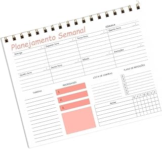 Planner Semanal com 50 Folhas, Planejador Semanal Capa de Acetato e Espiral Aramado, Organizador de Mesa para Anotações, Tarefas, Prioridades