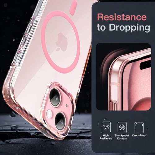 Image of VONZEE Translucent Clear Back Cover Compatible with (iPhone 15 Case)(2023), PC Shockproof Scratch Resistant, Non-Yellowing, Support Mag-Safe Wireless Magnetic Charging - Pink|6.1''