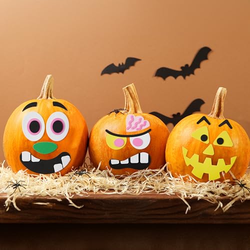 Image of JOYIN 16 Packs Halloween Pumpkin Decorating Stickers Foam Craft Kit, Halloween Party Favors for Kids, Party Supplies Arts Activities, Jack O Lantern Face Sticker School Games Gifts