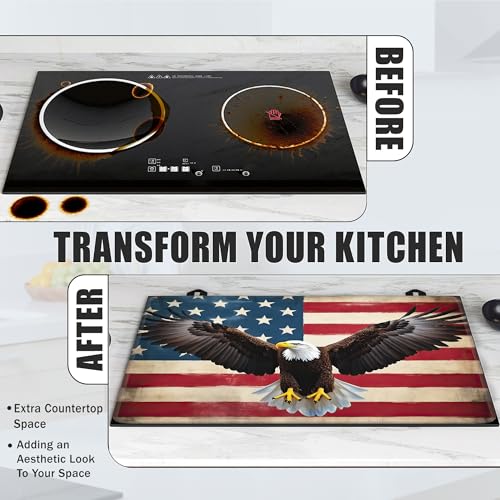 Image of Electric Stove Top Cover,American Flag Stove Cover for Glass Top Electric Stove,Bald Eagle Heat Resistant Flat Top Stove Mat Countertop Protector, 28 x 20 Inch