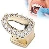 Brrnoo Teeth Grills for Your Teeth for Men Women, Tooth Bling Teeth Accessory Decoration for Halloween Party Hip Hop Show Gold/Silver Tooth (Single Portal Diamond Gold Color) #2