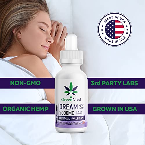 Greenmed Dream Hemp Oil + Valerian Dietary Supplement – Ultimate Relaxation Formula – 100% Organic Ingredients – Hemp Mct Oil & Valerian Root – Made In Usa #TOP3