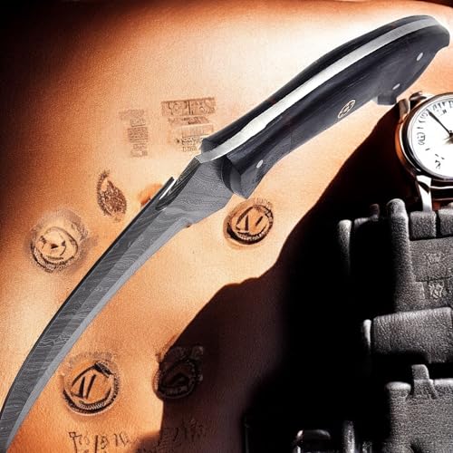 Poshland Handmade Damascus Steel Karambit Knife 9.5'' Full Tang Fixed Blade | Razor-Sharp Outdoor Knife, EDC knife for men