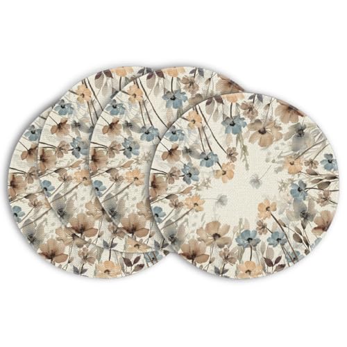 Artoid Mode Brown Poppy Floral Leaves Round Placemats Set of ...