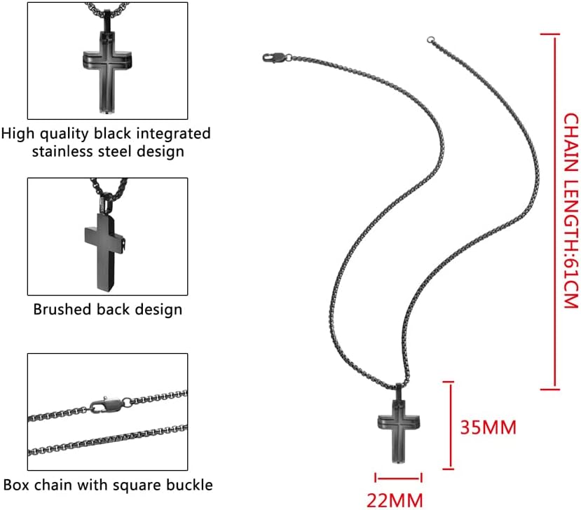 Edforce Stainless Steel Men's Tow Tone Double Layers Cross Pendant Necklace - Image 4