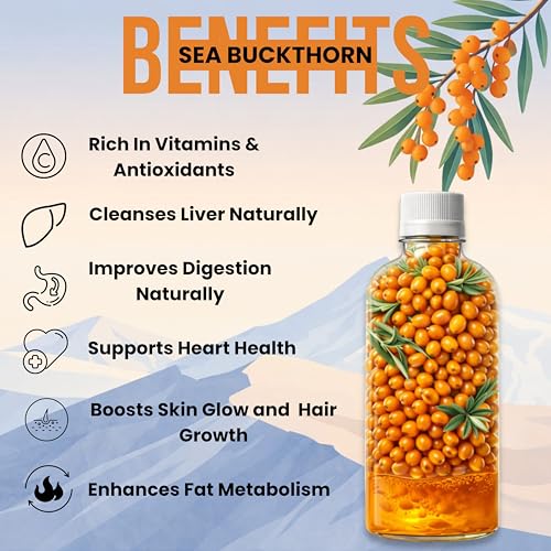 Image of Ayuniv Himalayan Sea Buckthorn Juice 500ml | Omega 3 6 7 9 | Vitamin C Rich | Natural Antioxidant Drink | Supports Immunity, Gut Health, Skin & Hair | No Added Sugar (1, 500ml)