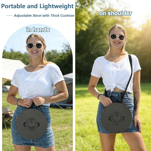 Image of Upgraded XXL Taller 19.7 inch Wider 11.8 inch Collapsible Stool with Cushion,Adjustable Seat with Load Capacity 1000lbs, More Taller&Wider Portable Retractable Stool for Adults Camping Fishing Hiking BBQ
