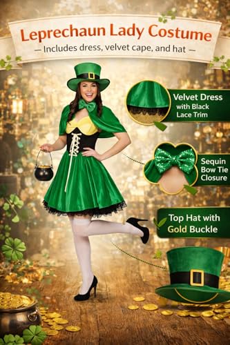 Adult Ladies Lucky Leprechaun Fancy Dress Costume, Black, Medium - 3