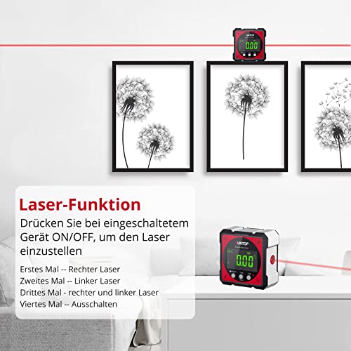 XUNTOP Digitaler Winkelmesser Neigungsmesser Laser Wasserwaage mit LCD Display, Type-C Schnittstelle IP54 Wasserdicht Magnetisch Nivellierbox Level Box für Holzarbeiten, Bau, Dekoration, DIY