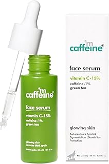 15% Vitamin C Face Serum for Glowing Skin with Green Tea & 1% Caffeine | Reduces Dark Spots & Pigmentation | Revives Dull ...