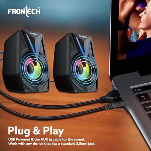 Image of FRONTECH Multimedia Speakers | 12W Output | 2.0 Channel Stereo Sound | RGB Lighting | USB Powered | 3.5mm AUX | 1 Year Warranty (SPK-0014)